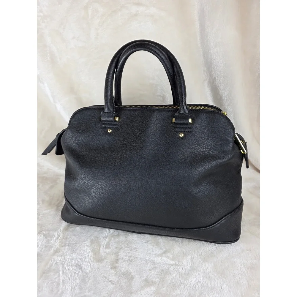 Steve Madden Black Faux Leather Dome Satchel Handbag With Gold‎ Hardware